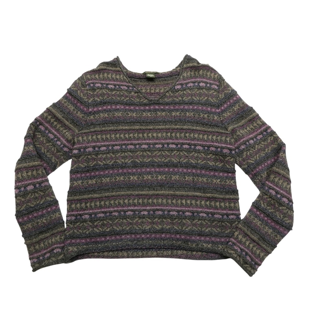 Eddie Bauer Purple & Olive Green Striped V-Neck Sweater
